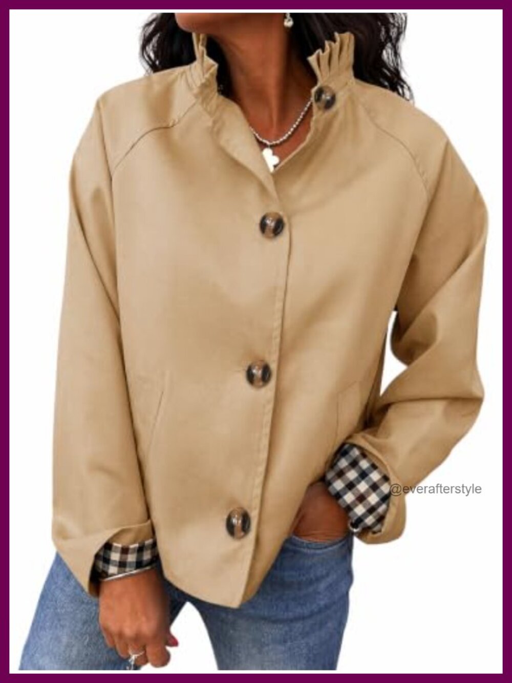 Ruffle Collar Short Trench Coat Single Breasted Cropped Jacket